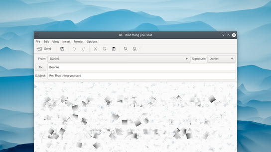 An email compose window from GNOME Evolution where the email body has become corrupted.