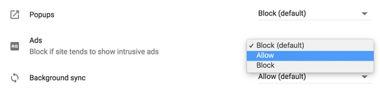 Chrome Site Settings for Ads