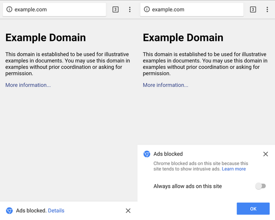 Chrome UI: blocking ads on mobile